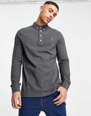 Farah Ricky long sleeve polo in gray