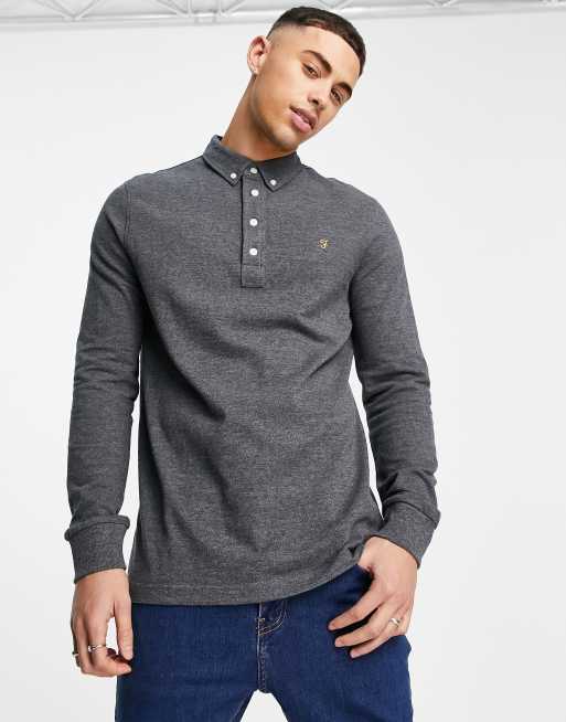 Farah - Ricky - Poloshirt met lange mouwen in grijs