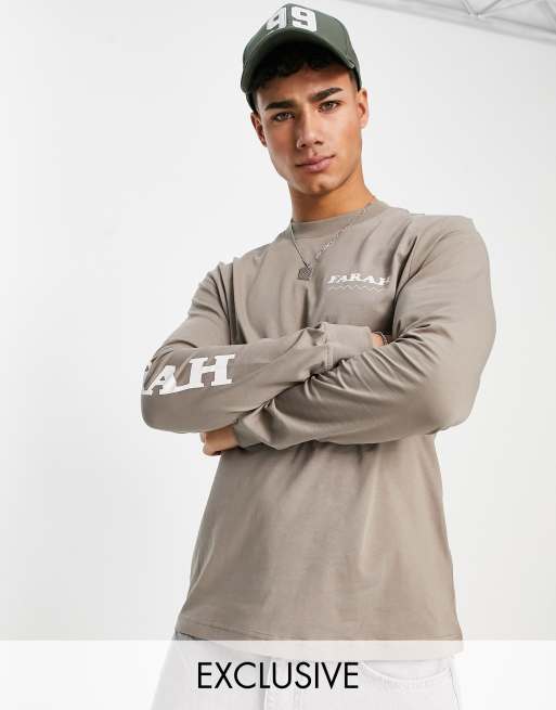Farah Robert graphic long sleeve t-shirt with arm print in stone 