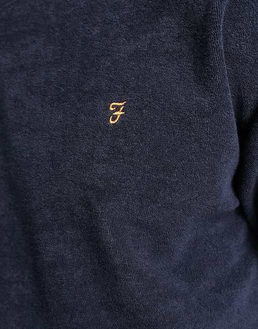 Farah Ronnie – Granatowy T-shirt oversize z materiału frotté, 3 z 4