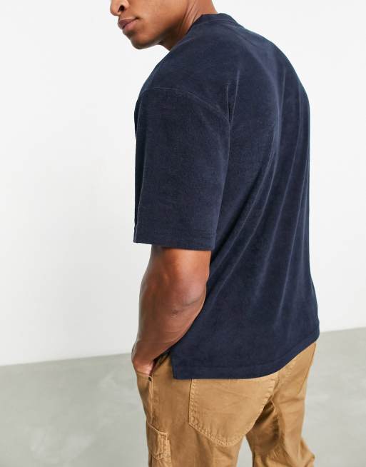 Farah Ronnie – Granatowy T-shirt oversize z materiału frotté, 4 z 4