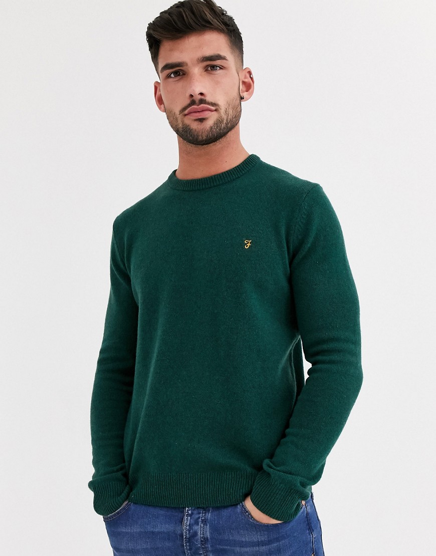 Farah – rosecroft – grön tröja i lammull med rund halsringning