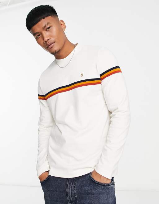 Farah - Russi - Top a maniche lunghe bianco con righe sul petto