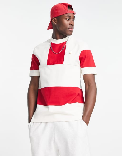 Farah – Salford – Czerwony T-shirt ze wstawkami