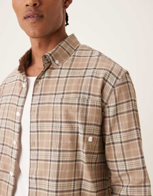 Farah - Sands - Chemise manches longues à carreaux et logo - Marron taupe, 5 de 5