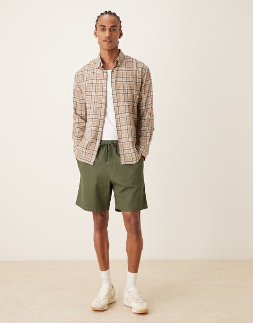 Farah - Sands - Geruit overhemd met lange mouwen en logo in taupe bruin, 2 van 5
