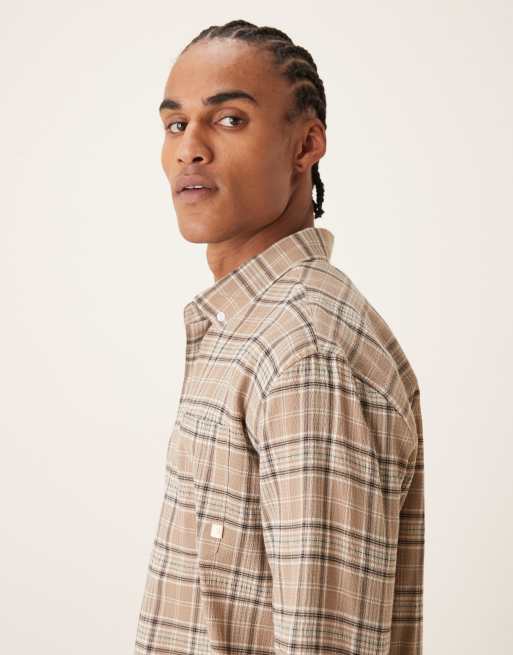 Farah - Sands - Geruit overhemd met lange mouwen en logo in taupe bruin, 4 van 5