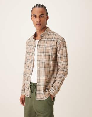 Farah Sands Long Sleeve Logo Shirt In Brown
