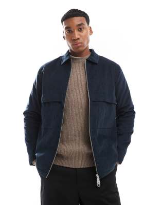 Farah Farah schultz cord overshirt in navy with quilted lining