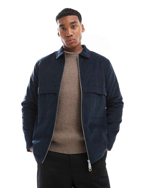 Farah schultz cord overshirt in navy with quilted lining - view 1
