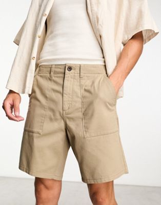 Farah sepel patch twill shorts in smoky brown - ASOS Price Checker