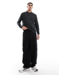 [Farah] Farah Shasta long sleeve polo in washed black with jacquard collar XS Black