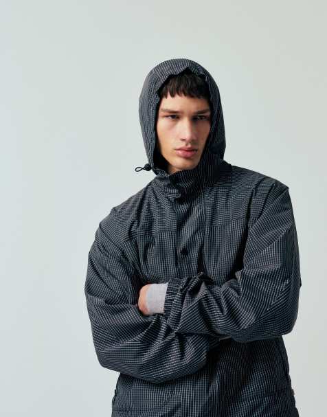 Farah Shenley grid print hooded bomber jacket in navy - view 1