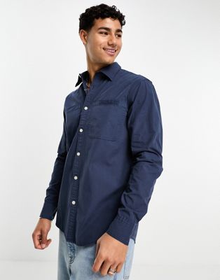 Farah Shore garment dyed shirt in blue - ASOS Price Checker