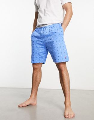 Farah lounge shorts with logo waist in denim blue print - ASOS Price Checker