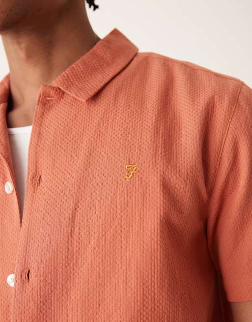 Farah short sleeve logo shirt in coral orange, 5 of 5