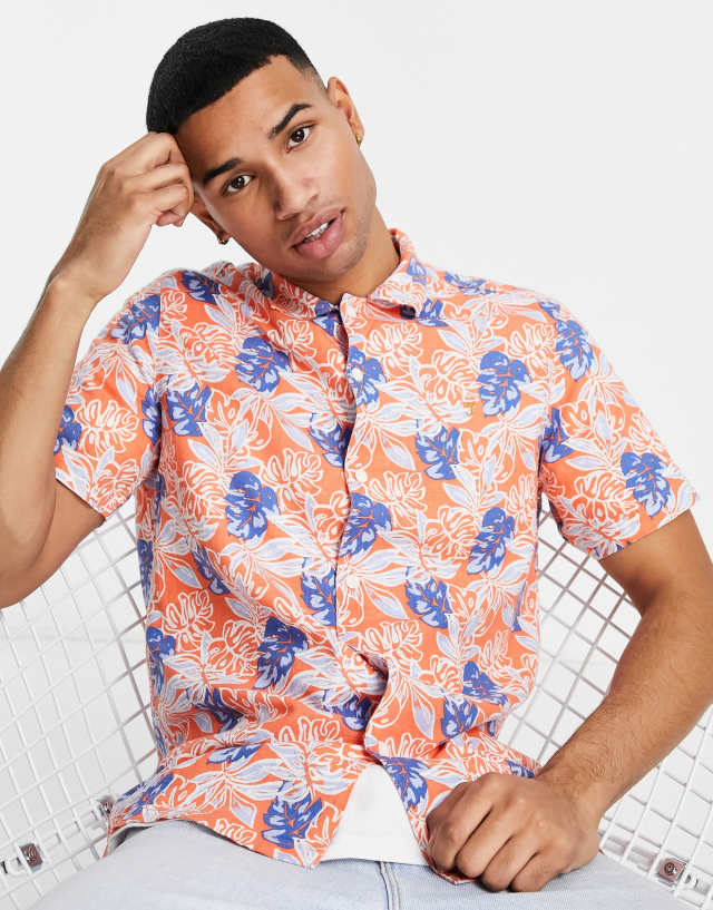 Farah short sleeve printed shirt in orange