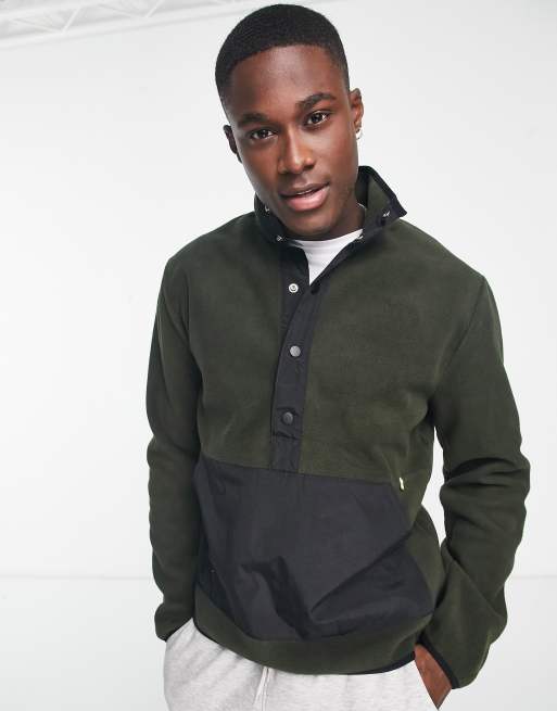 Farah – Simpson – Fleece-Sweatshirt in Grün mit halblangem Reißverschluss