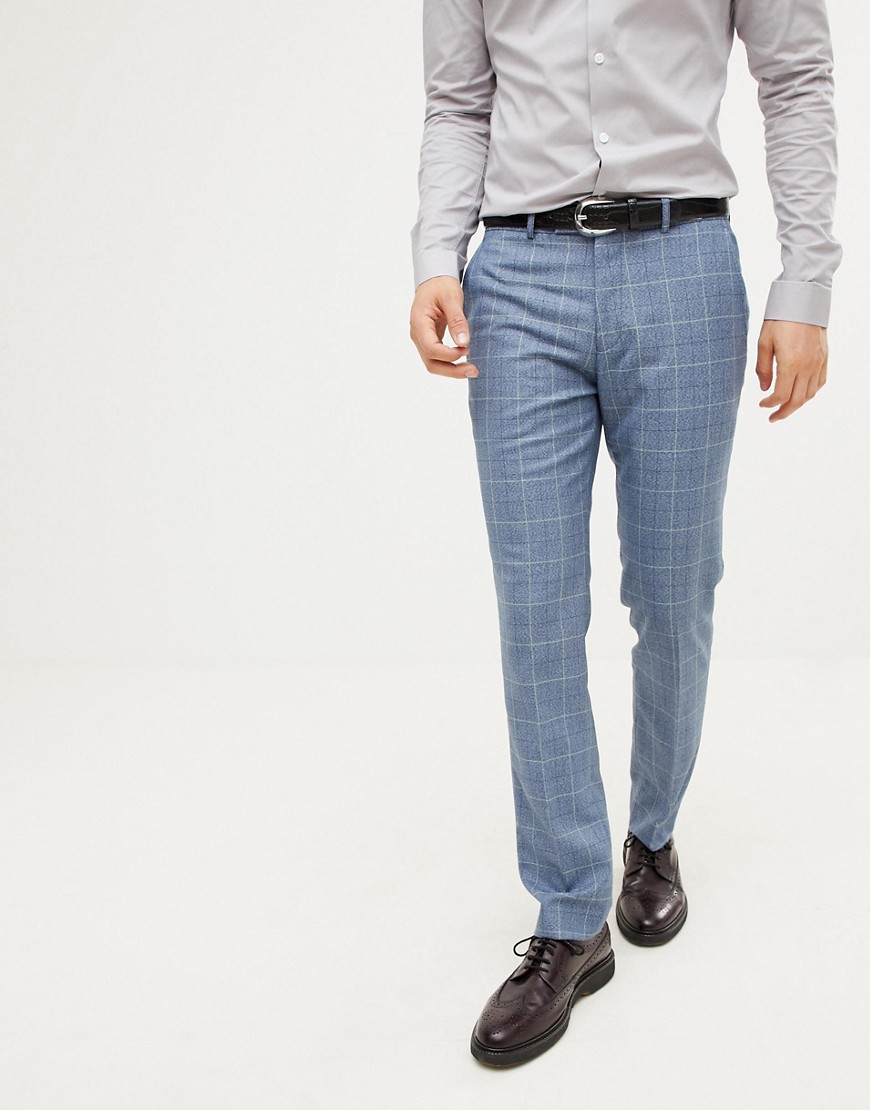 Farah - Skinny geruite nette broek met textuur-Blauw