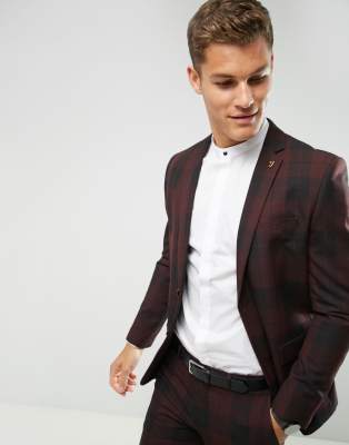 burgundy checkered suit