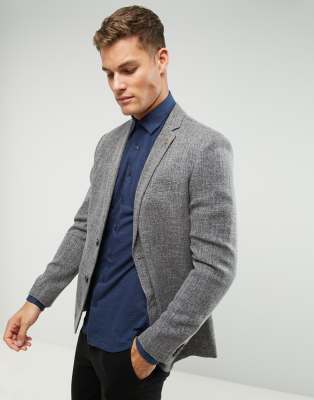 Farah Skinny Textured Blazer-Gray