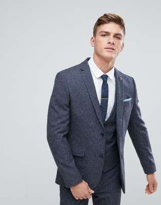 Farah Smart Farah Skinny Wedding Suit Jacket In Navy Fleck