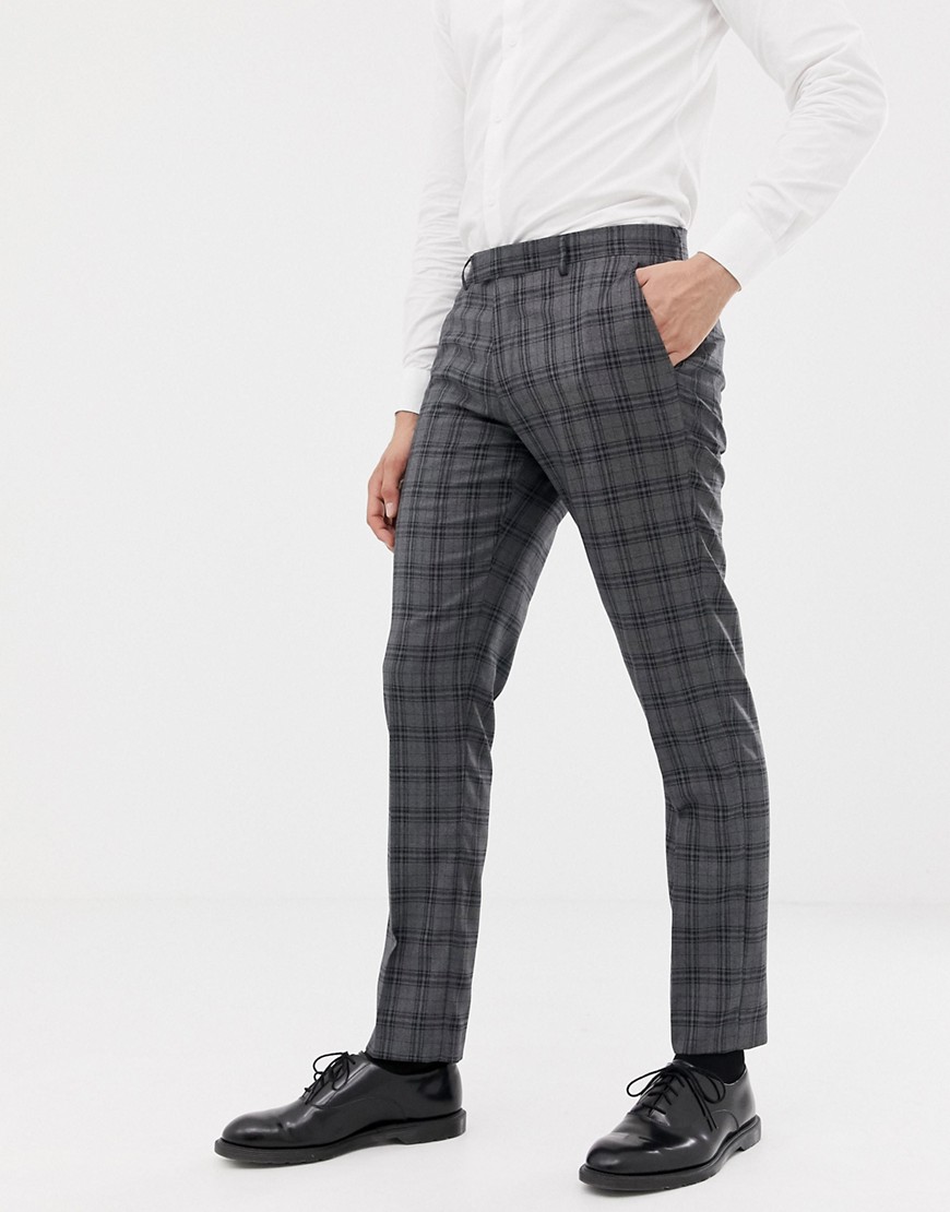 Farah slim fit check suit trousers in grey
