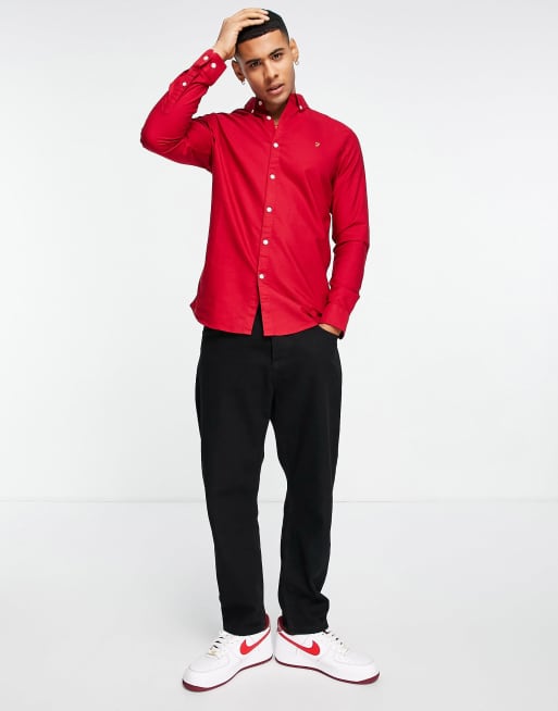 Farah slim fit long sleeve shirt in red