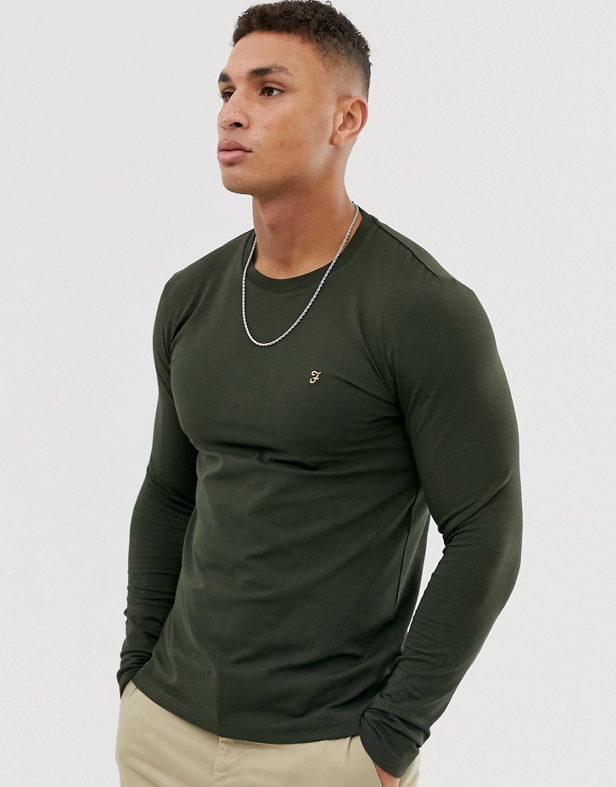 Farah - Southall - T-shirt super slim verde a maniche lunghe con logo