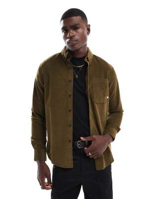 Farah - Spencer - Chemise à manches longues en velours côtelé - Kaki-Vert