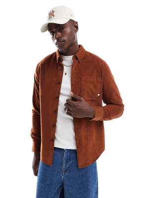 Farah Farah Spencer cord longsleeve shirt in brown