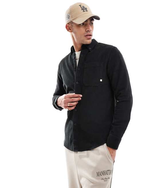 Farah - Spencer - Corduroy overhemd met lange mouwen in zwart met wassing