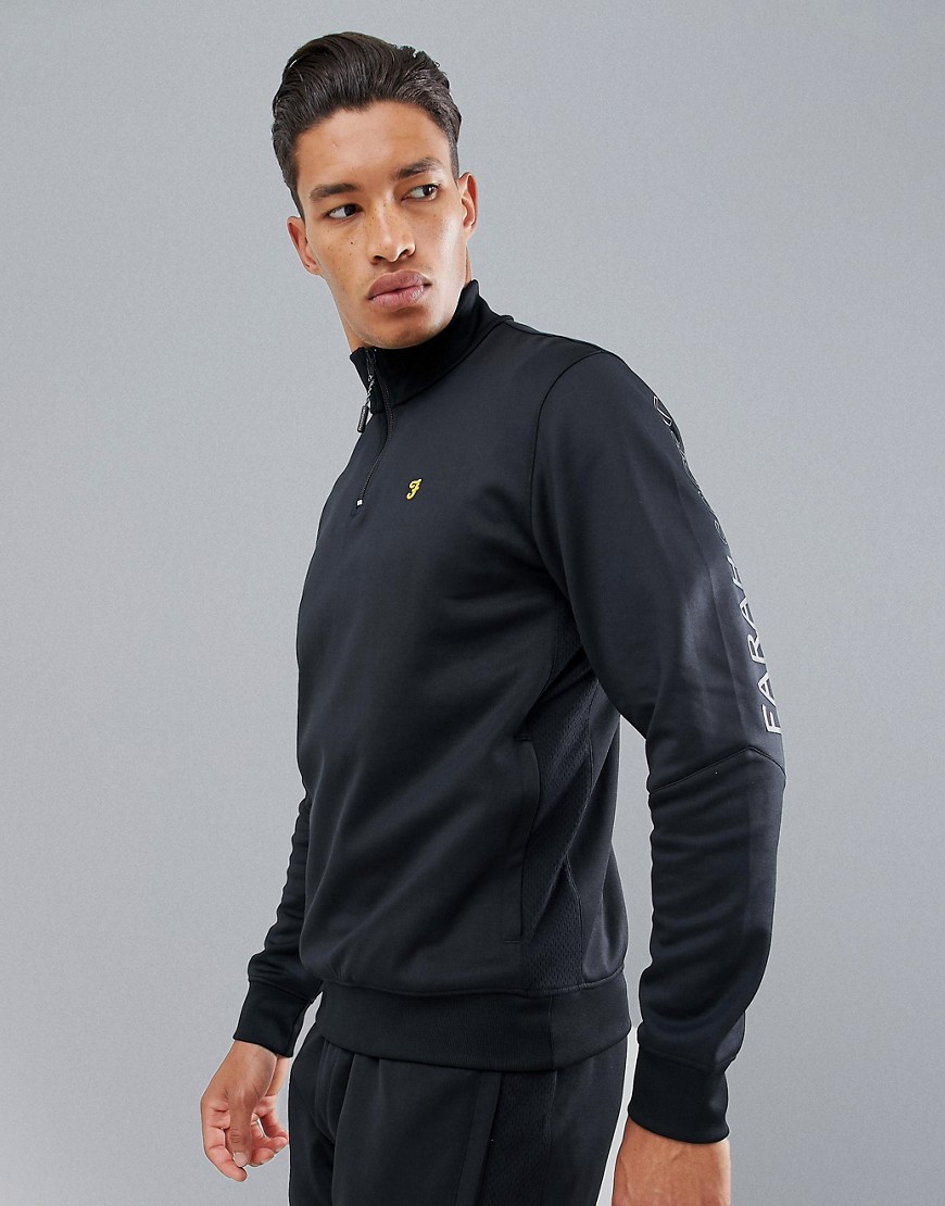 Farah Sport – Glebe – Svart sweatshirt med halvlång dragkedja och logga