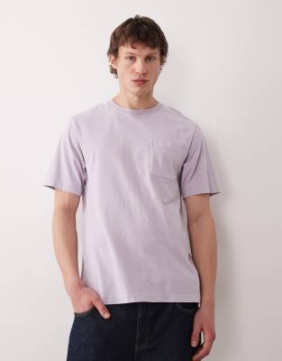Farah Stacy short sleeve garment dye pocket logo t-shirt in lilac-Purple