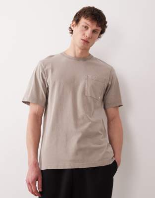 Farah Stacy short sleeve garment dye pocket logo t-shirt in taupe brown