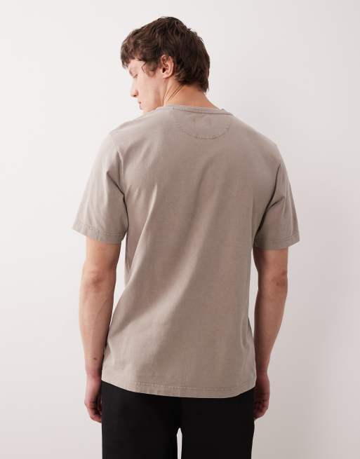 Farah Stacy short sleeve garment dyed pocket logo t-shirt in brown, 3 of 5