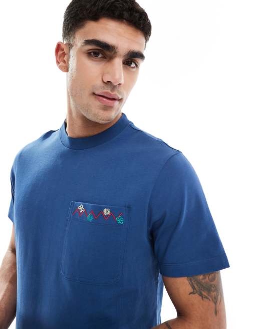 Farah - Stacy - T-shirt met borstzak en borduursel in blauw