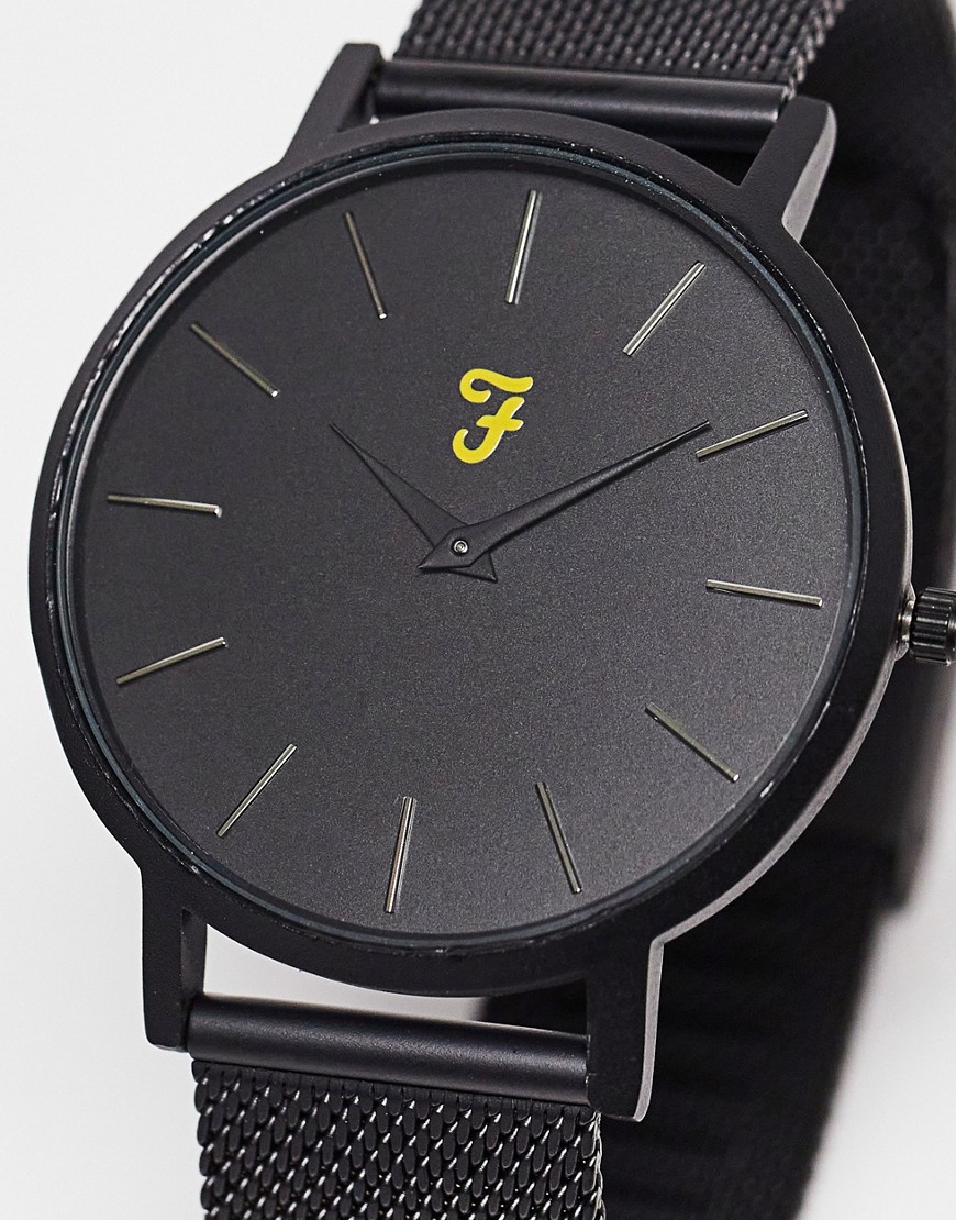 Farah stainless steel strap watch in black