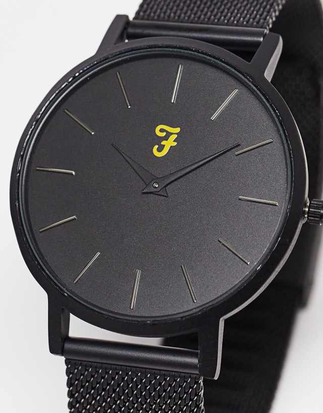 Farah stainless steel strap watch in black