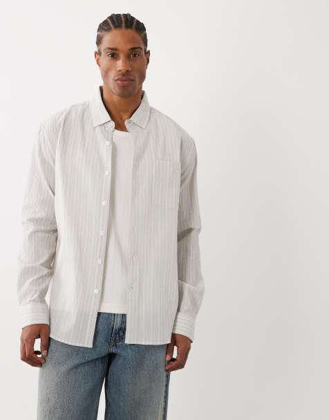 Farah - Stanford - Camisa color piedra oscuro a rayas blancas ligera de manga larga con logo - view 1