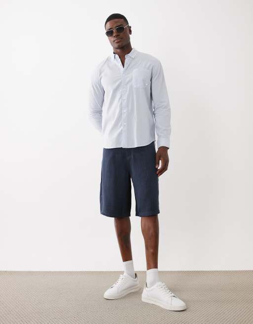 Farah Stanford long sleeve lightweight logo shirt in light blue, 2 of 5