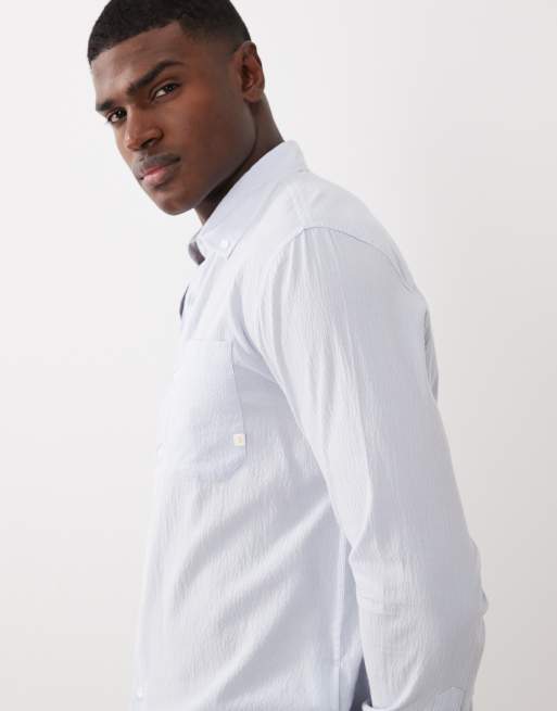 Farah Stanford long sleeve lightweight logo shirt in light blue, 3 of 5