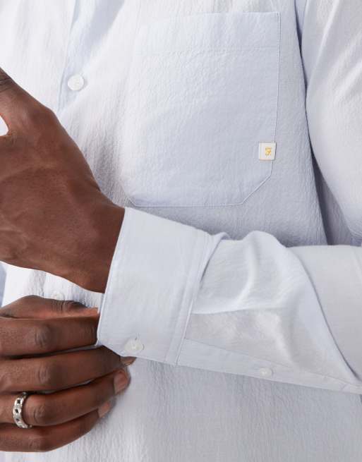 Farah Stanford long sleeve lightweight logo shirt in light blue, 4 of 5