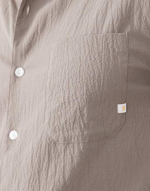 Farah - Stanford - Mørk beige skjorte med lange ærmer og logo i let stof, 4 af 5