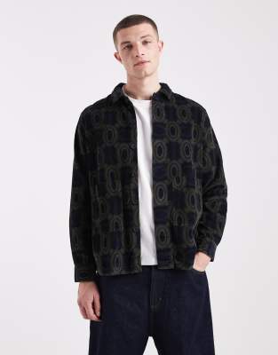 Farah stanley printed longsleeve corduroy shirt in navy