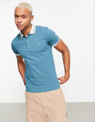 Farah Stanton short sleeve polo in indigo green - ASOS Price Checker
