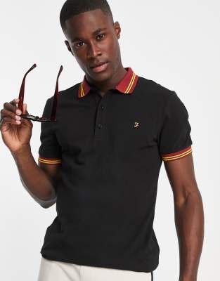 Farah Stanton tipped slim fit cotton polo shirt in black - ASOS Price Checker