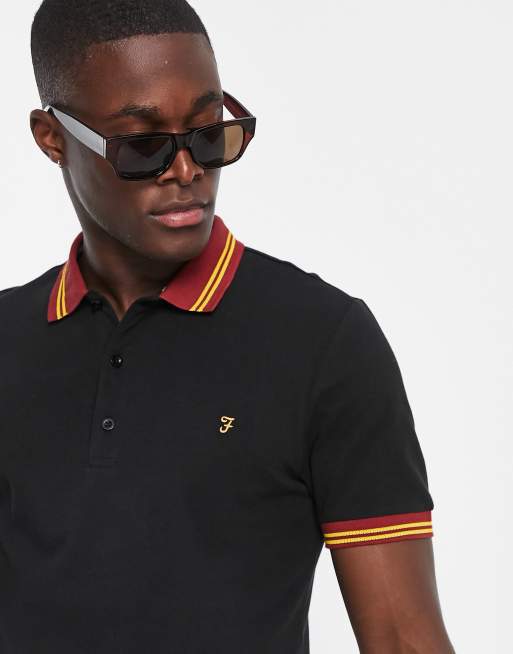 Polo Shirt with Bee Embroidery Black Cotton Piqué