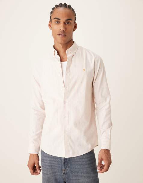 Farah - Steen - Camicia a maniche lunghe rosa a righe larghe con logo - view 1