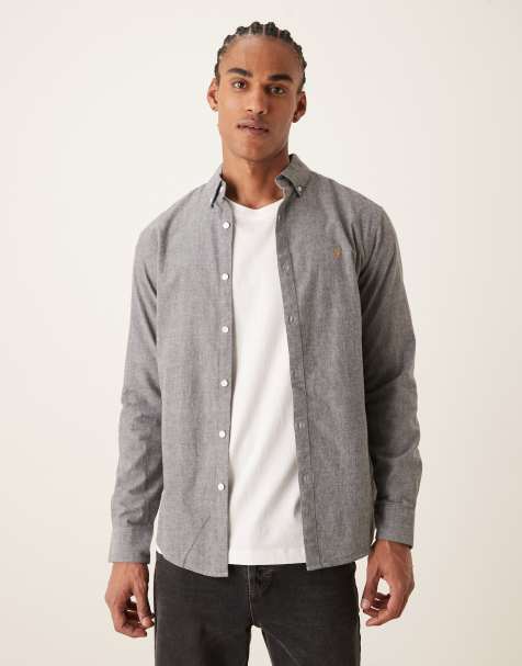 Farah - Steen - Camicia casual a maniche lunghe grigia con logo - view 1